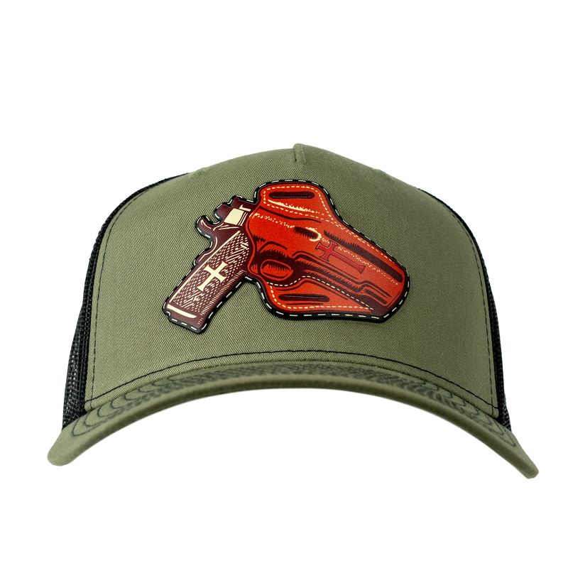 Holstered Pistol Leather Patch Hat